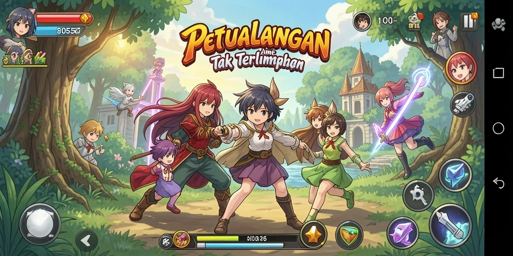 Screenshot gameplay dari 8055 menunjukkan aksi karakter Anime yang dinamis.