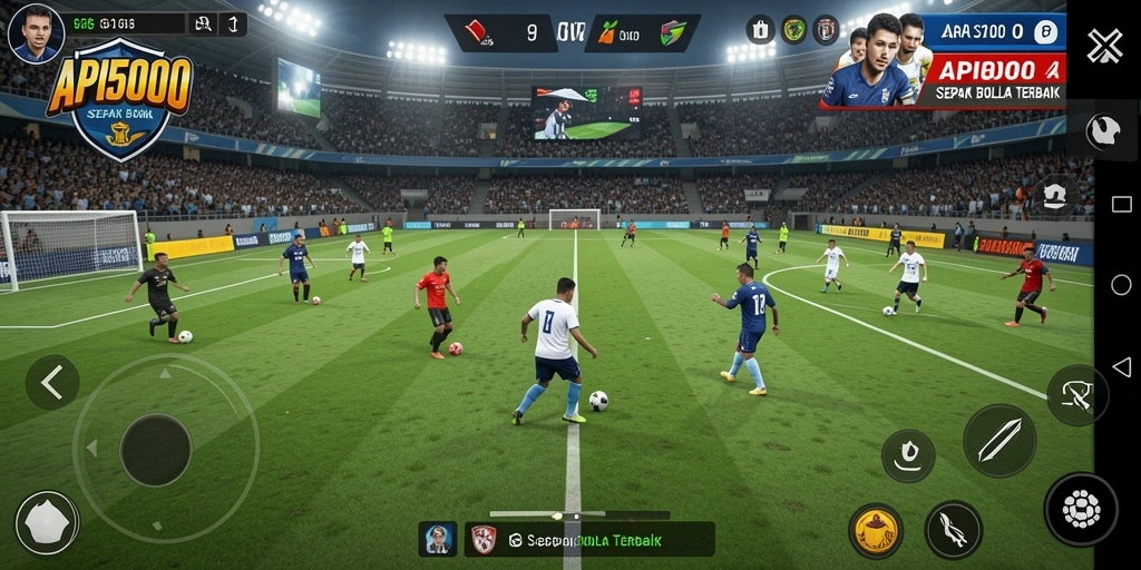 Tangkapan layar API5000 menunjukkan aksi penuh dalam pertandingan sepak bola.
