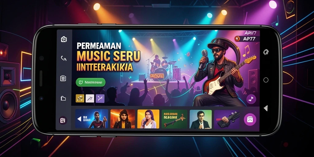 Screenshot utama menunjukkan serunya gameplay musik interaktif.