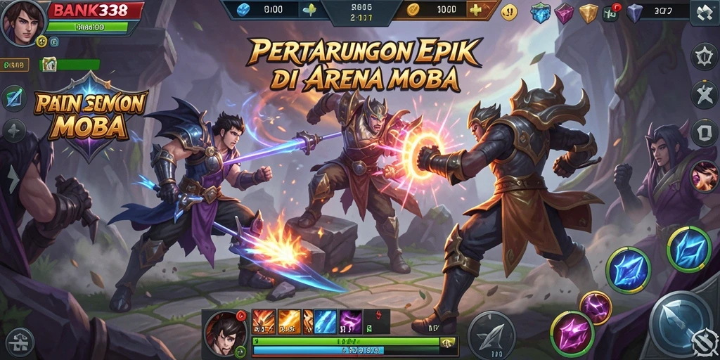 Tampilan gameplay yang memukau dalam pertarungan MOBA.
