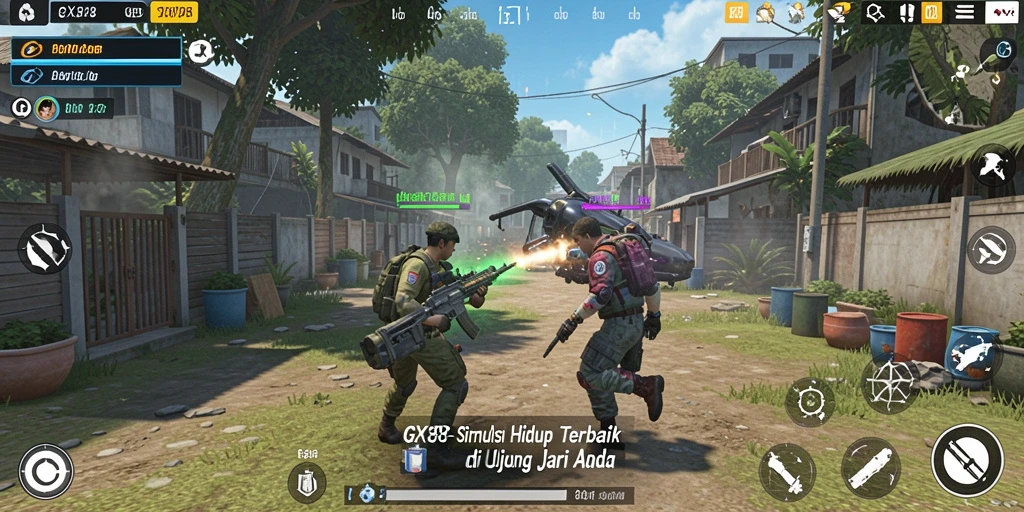 Tampilan gameplay <strong>GX88</strong> yang menampilkan interaksi karakter dalam simulasi kehidupan.