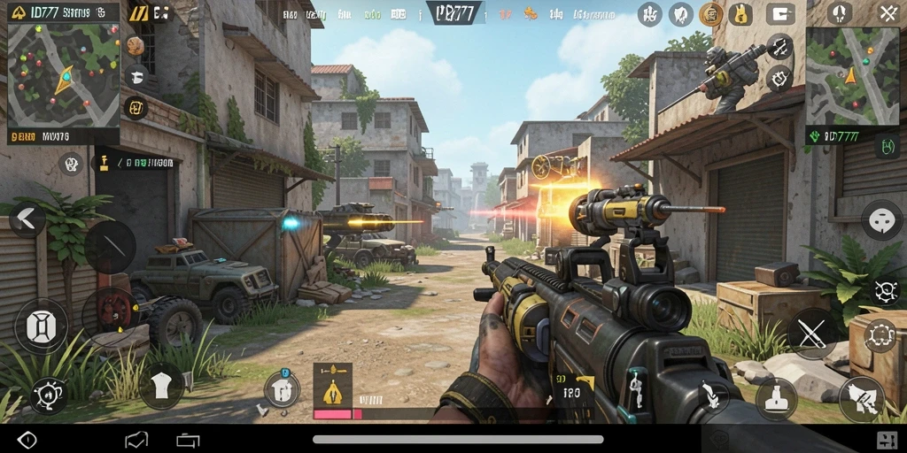 Tampilan gameplay seru di ID777 dengan pertempuran FPS intens.