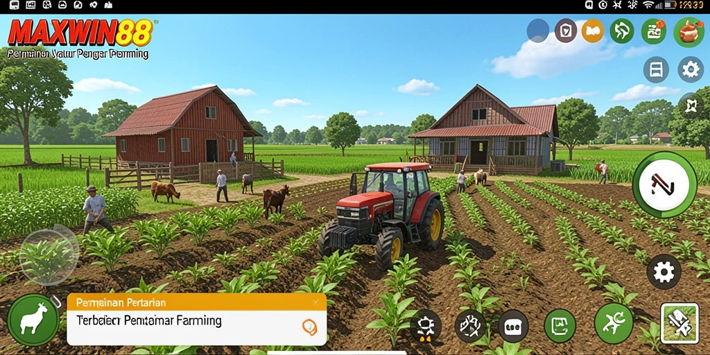 Tampilan gameplay <strong>MAXWIN88</strong> yang menyenangkan dengan aktivitas bertani.