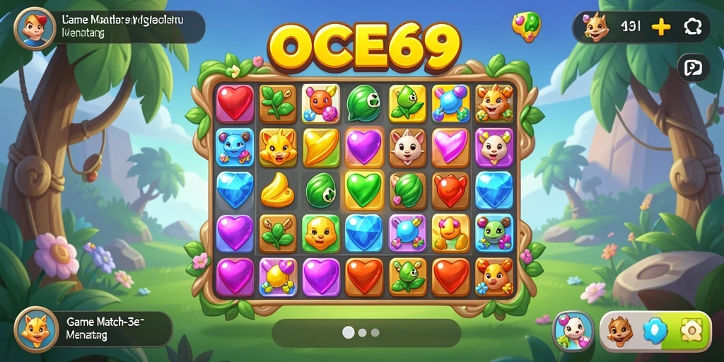 Screenshot gameplay OCE69 menunjukkan aksi mencocokkan yang seru.