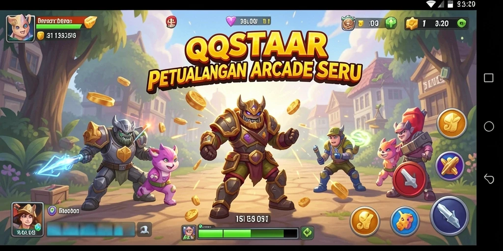 Tangkapan layar gameplay QQSTAR menampilkan aksi seru dalam game Arcade.
