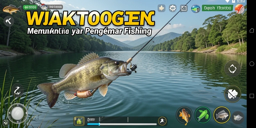 Tampilan utama gameplay WAKTOGEL dengan suasana memancing yang menenangkan.